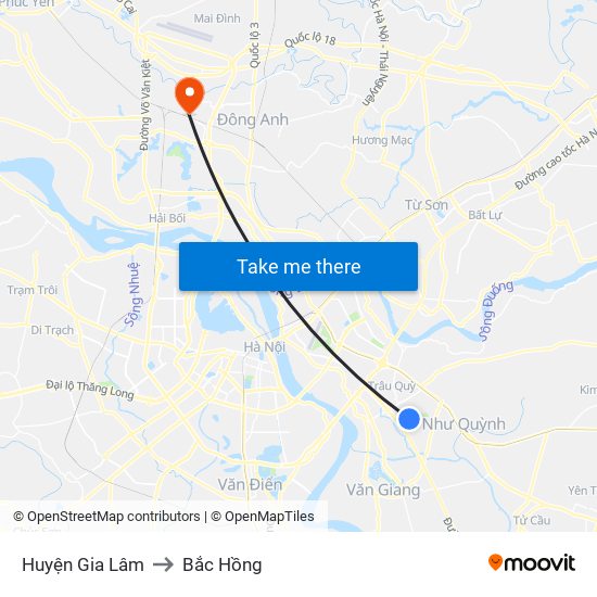 Huyện Gia Lâm to Bắc Hồng map