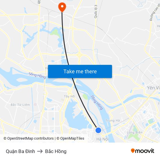 Quận Ba Đình to Bắc Hồng map