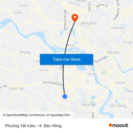 Phường Yết Kiêu to Bắc Hồng map