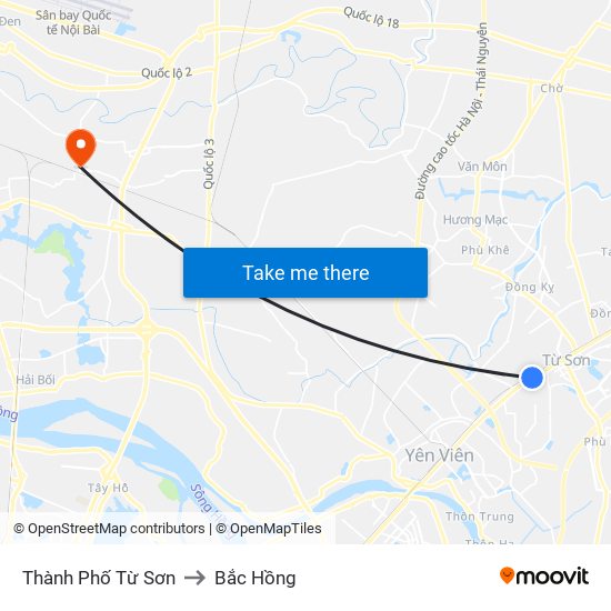 Thành Phố Từ Sơn to Bắc Hồng map