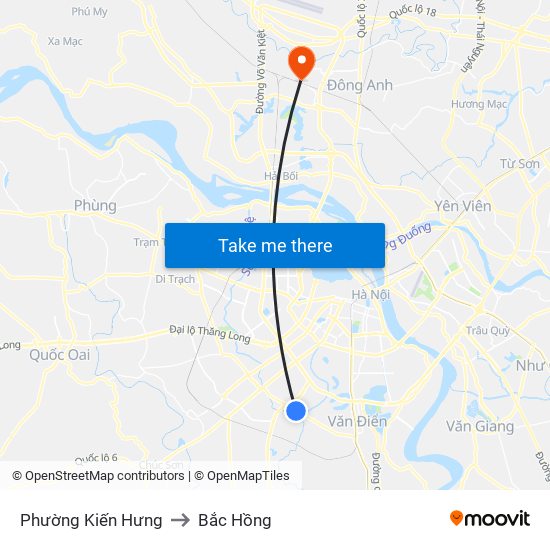 Phường Kiến Hưng to Bắc Hồng map