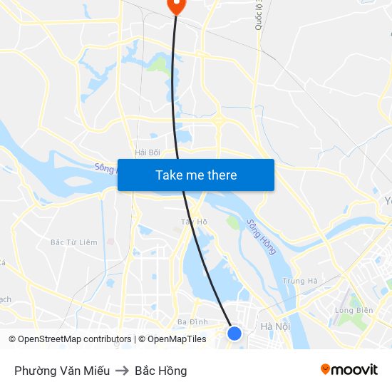 Phường Văn Miếu to Bắc Hồng map