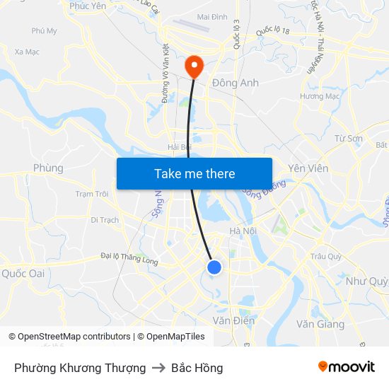 Phường Khương Thượng to Bắc Hồng map