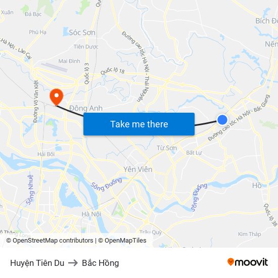 Huyện Tiên Du to Bắc Hồng map