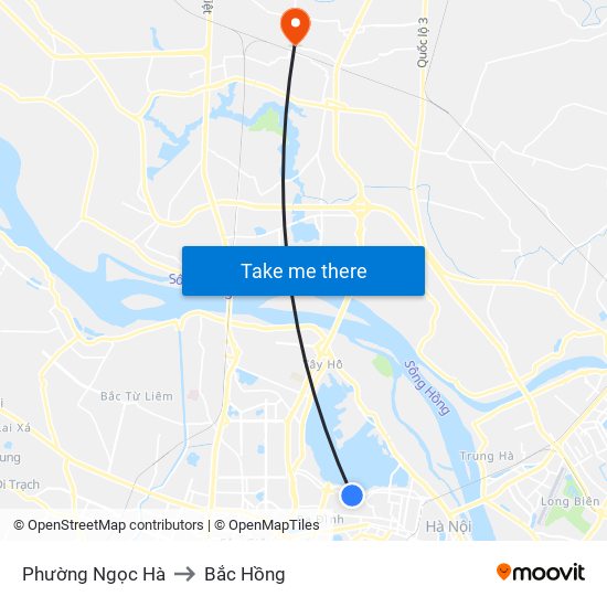 Phường Ngọc Hà to Bắc Hồng map