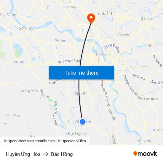 Huyện Ứng Hòa to Bắc Hồng map