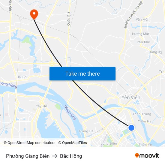 Phường Giang Biên to Bắc Hồng map