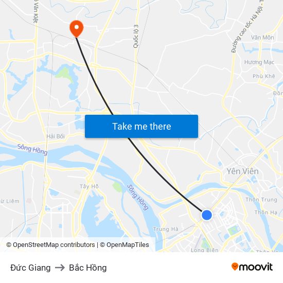 Đức Giang to Bắc Hồng map