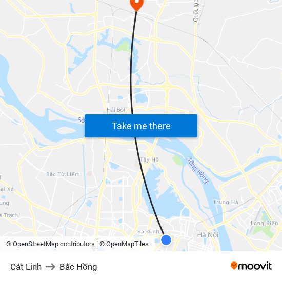 Cát Linh to Bắc Hồng map