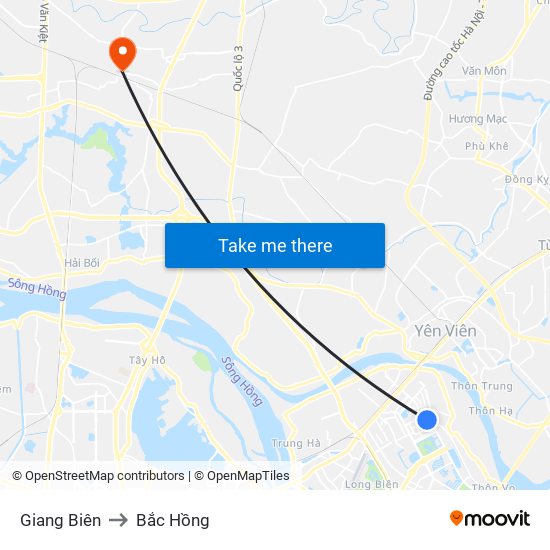 Giang Biên to Bắc Hồng map