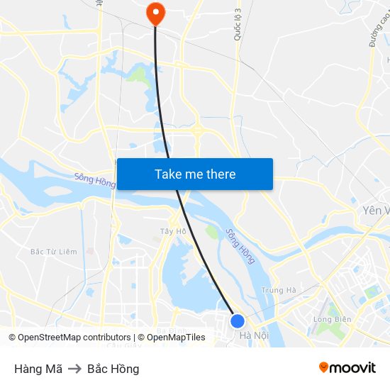 Hàng Mã to Bắc Hồng map