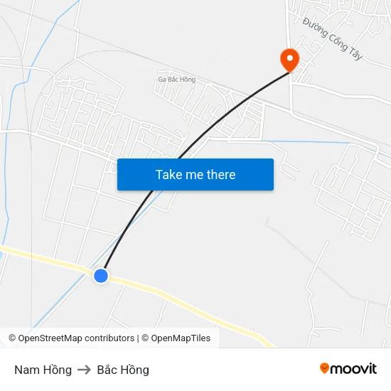 Nam Hồng to Bắc Hồng map