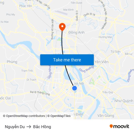 Nguyễn Du to Bắc Hồng map