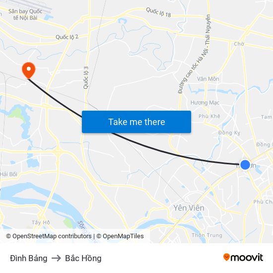 Đình Bảng to Bắc Hồng map