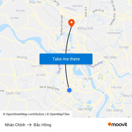 Nhân Chính to Bắc Hồng map