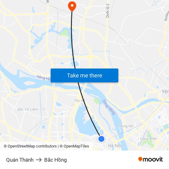 Quán Thánh to Bắc Hồng map