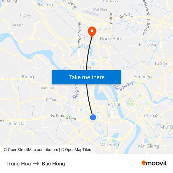 Trung Hòa to Bắc Hồng map