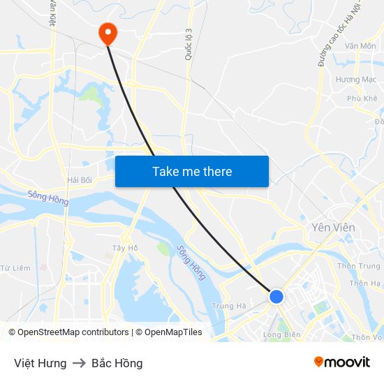 Việt Hưng to Bắc Hồng map