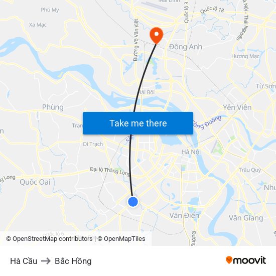 Hà Cầu to Bắc Hồng map