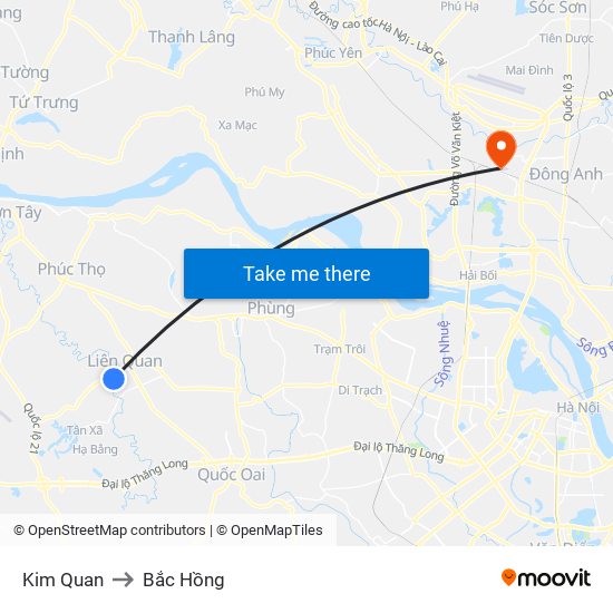 Kim Quan to Bắc Hồng map