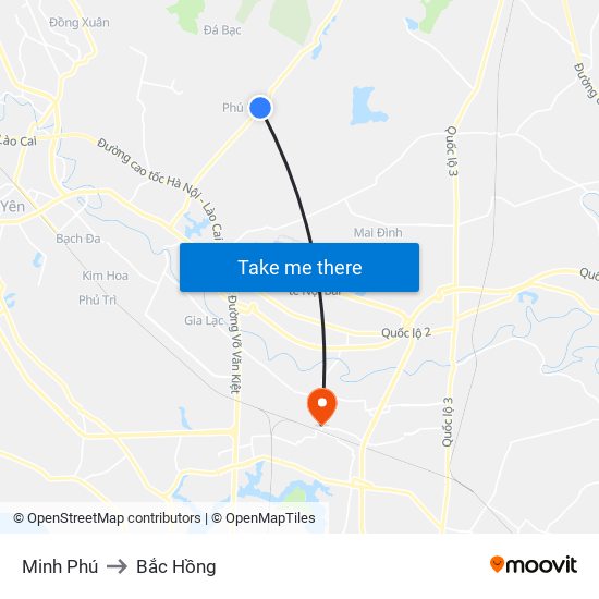 Minh Phú to Bắc Hồng map