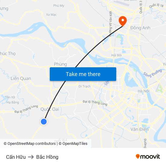 Cấn Hữu to Bắc Hồng map