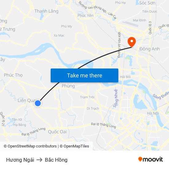 Hương Ngải to Bắc Hồng map