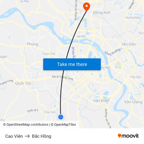 Cao Viên to Bắc Hồng map