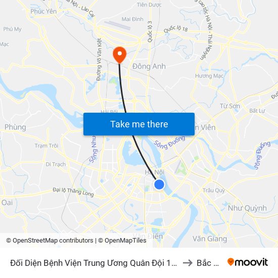 Đối Diện Bệnh Viện Trung Ương Quân Đội 108 - Trần Hưng Đạo to Bắc Hồng map