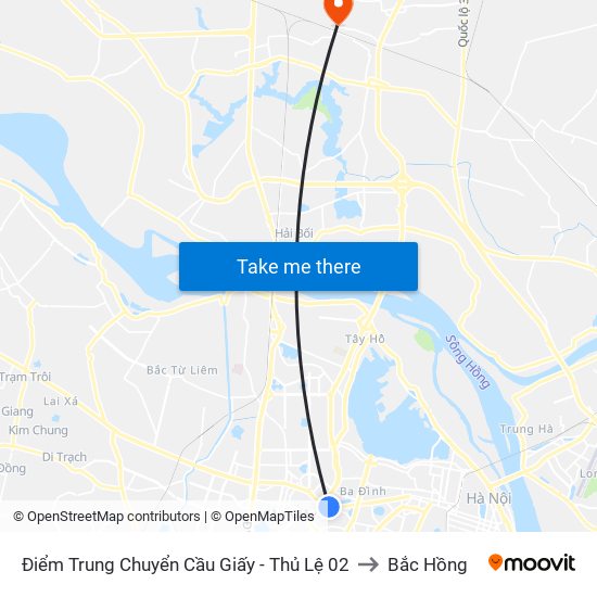 Điểm Trung Chuyển Cầu Giấy - Thủ Lệ 02 to Bắc Hồng map