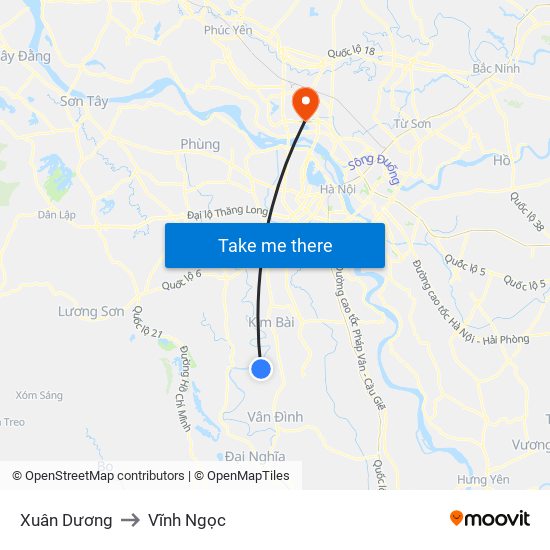 Xuân Dương to Vĩnh Ngọc map