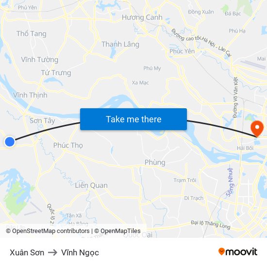 Xuân Sơn to Vĩnh Ngọc map