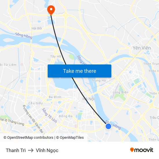 Thanh Trì to Vĩnh Ngọc map