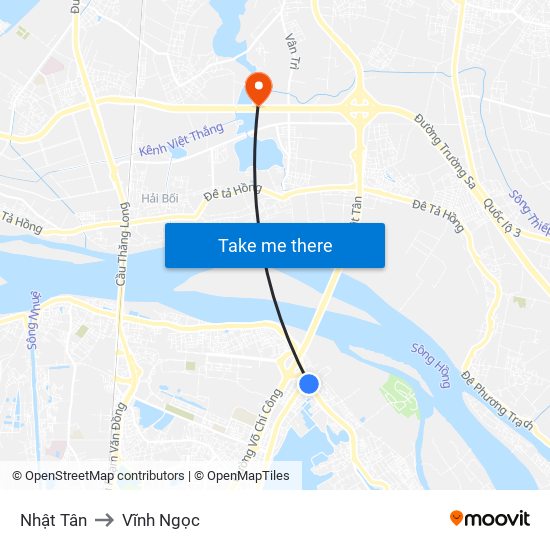 Nhật Tân to Vĩnh Ngọc map