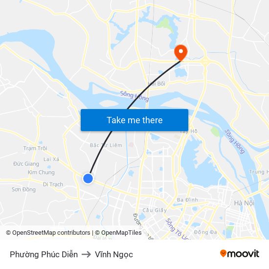 Phường Phúc Diễn to Vĩnh Ngọc map