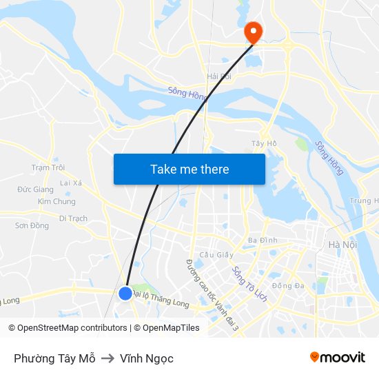 Phường Tây Mỗ to Vĩnh Ngọc map