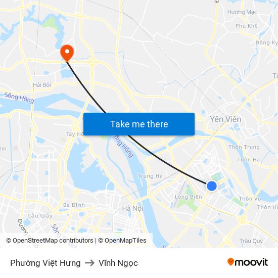 Phường Việt Hưng to Vĩnh Ngọc map