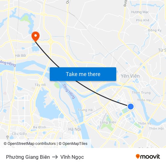 Phường Giang Biên to Vĩnh Ngọc map