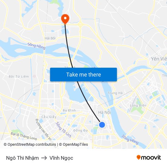 Ngô Thì Nhậm to Vĩnh Ngọc map