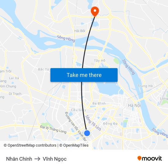Nhân Chính to Vĩnh Ngọc map