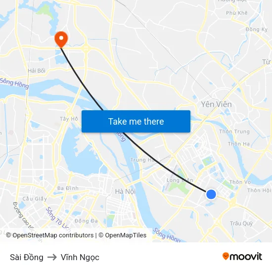Sài Đồng to Vĩnh Ngọc map