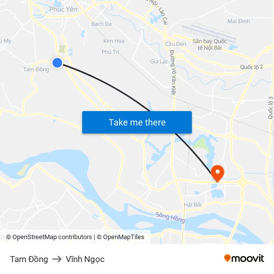 Tam Đồng to Vĩnh Ngọc map