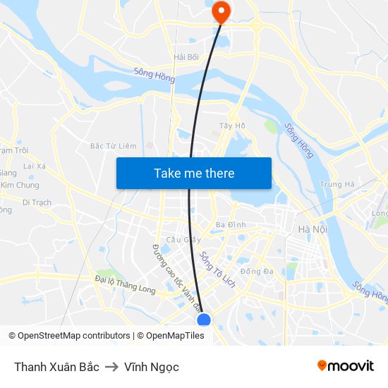 Thanh Xuân Bắc to Vĩnh Ngọc map