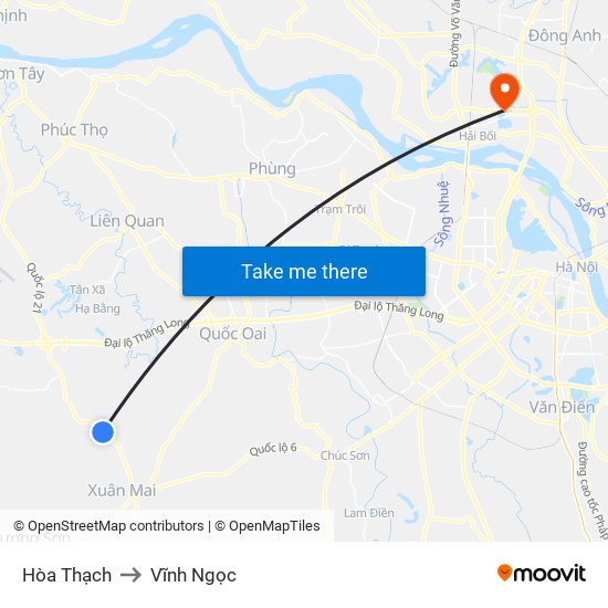 Hòa Thạch to Vĩnh Ngọc map