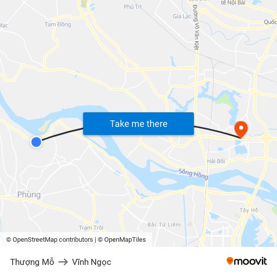 Thượng Mỗ to Vĩnh Ngọc map