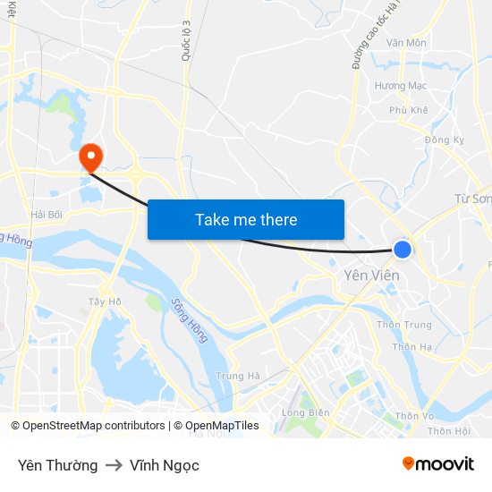 Yên Thường to Vĩnh Ngọc map