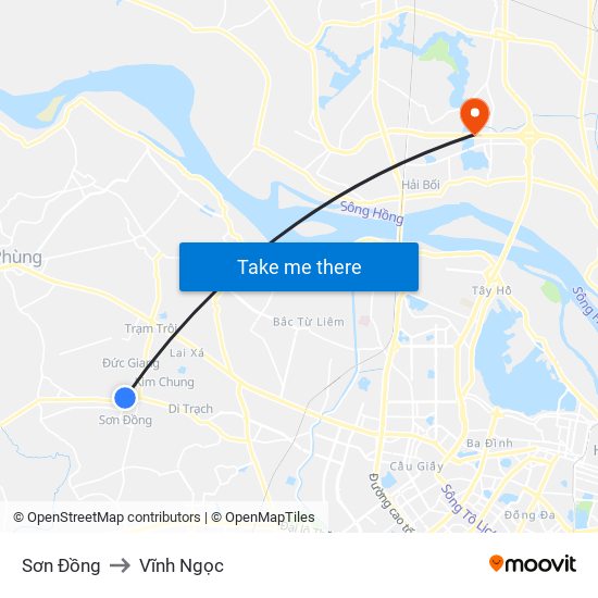 Sơn Đồng to Vĩnh Ngọc map