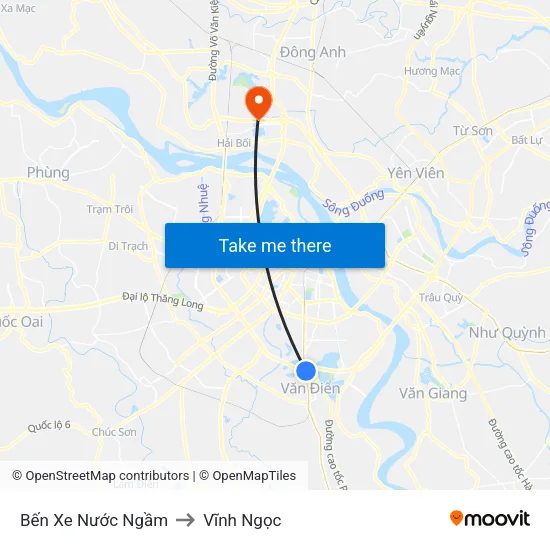 Bến Xe Nước Ngầm to Vĩnh Ngọc map