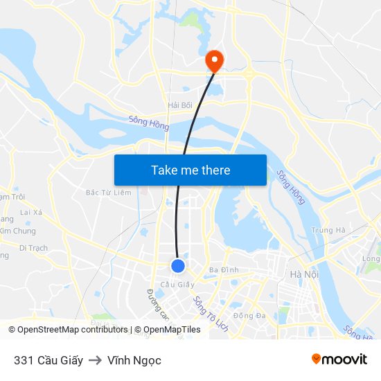 331 Cầu Giấy to Vĩnh Ngọc map