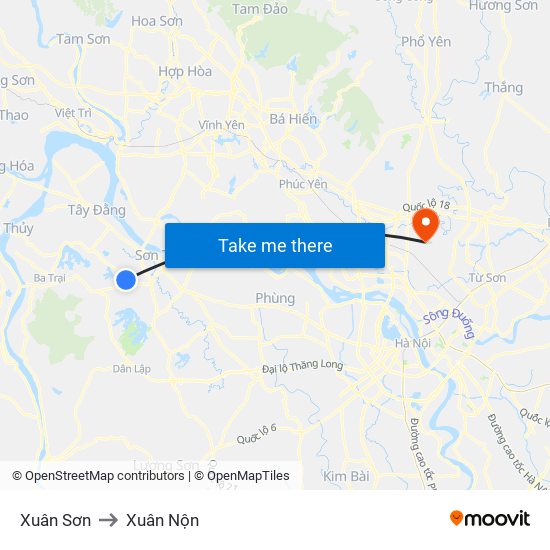 Xuân Sơn to Xuân Nộn map
